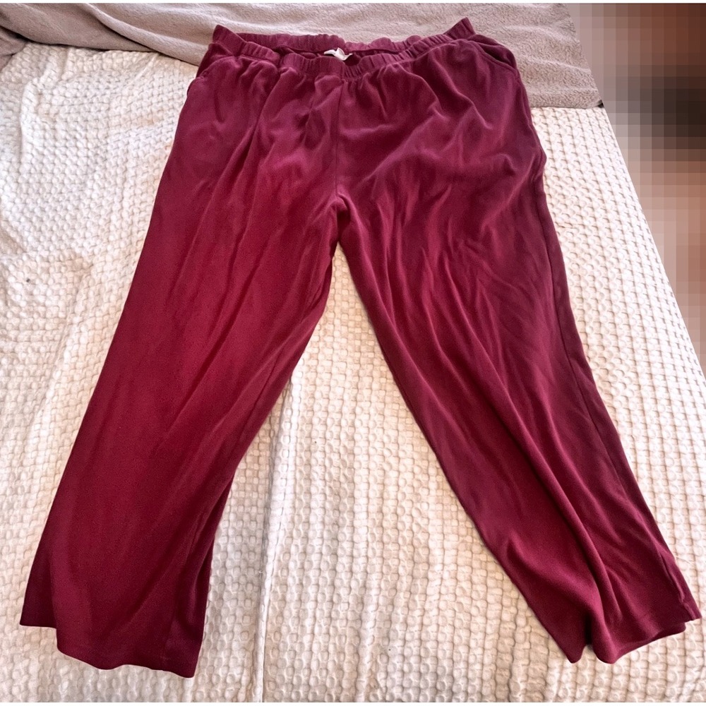Woman Within Burgundy Velour Lounge Pants 3X Tall Elastic Waist Wide Leg Comfort